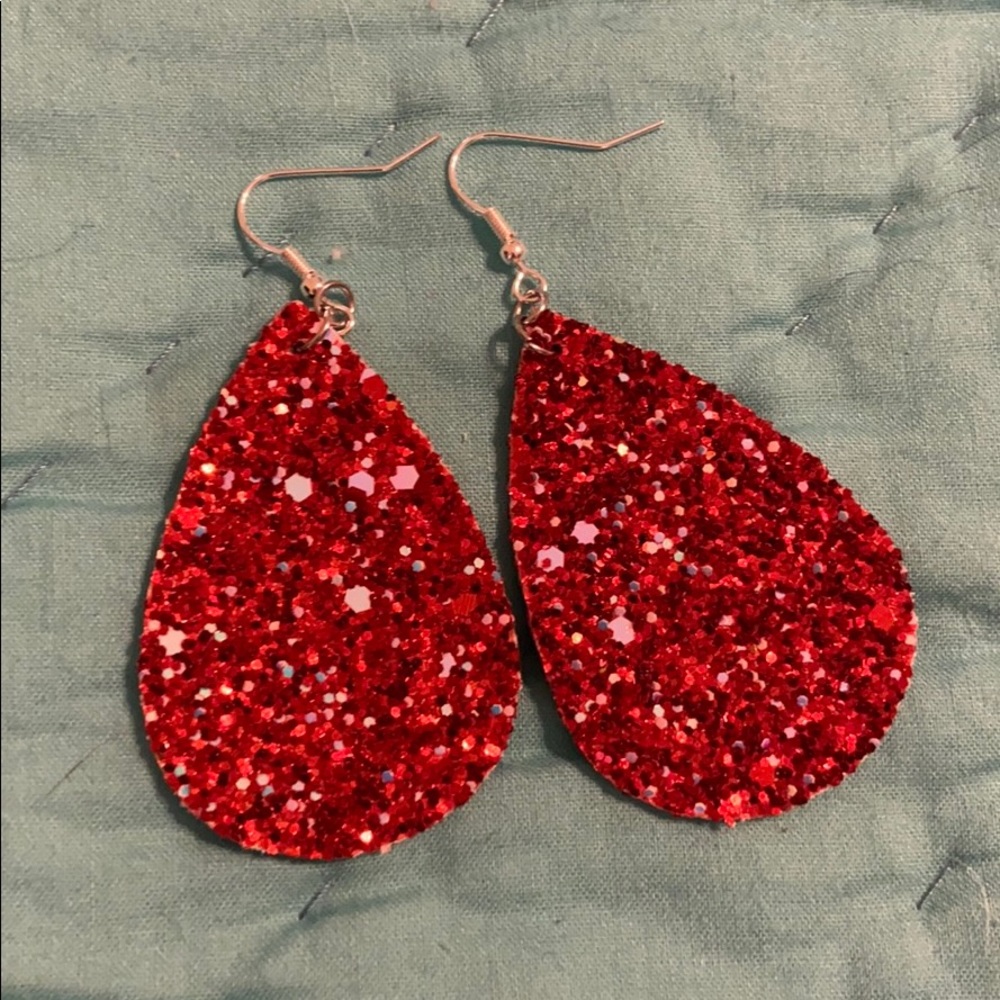 Red glittery earrings   New
